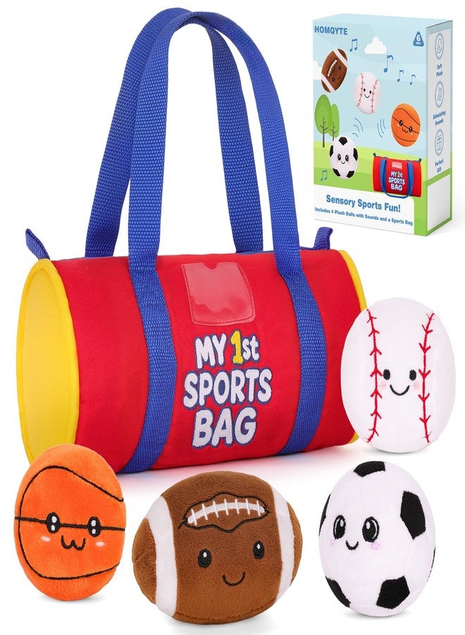 HOMQYTE My 1st Sports Bag Plush Toy Playset with Soft Stuffed Balls, Basketball Baseball Football Soccer Ball Plush, Sensory Baby Toys for Toddlers Boys Girls (Sports Bag) - Image 1